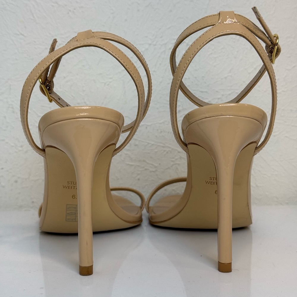 Stuart Weitzman Dancer 95 Patent Leather Sandals Beige Size 6.5 - Picture 5 of 7